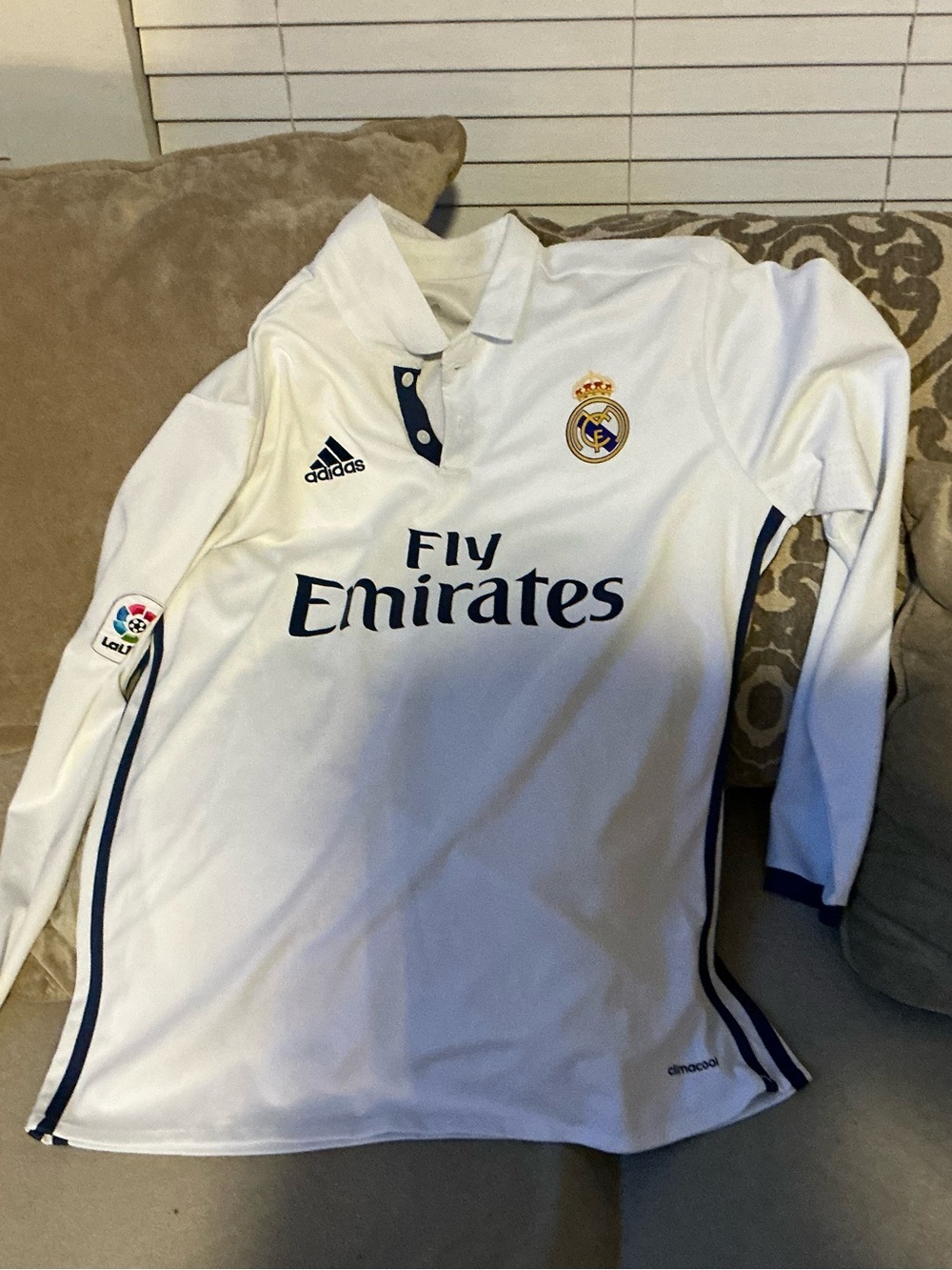 adidas White Kids Long-Sleeve Soccer Jersey with Navy Accents